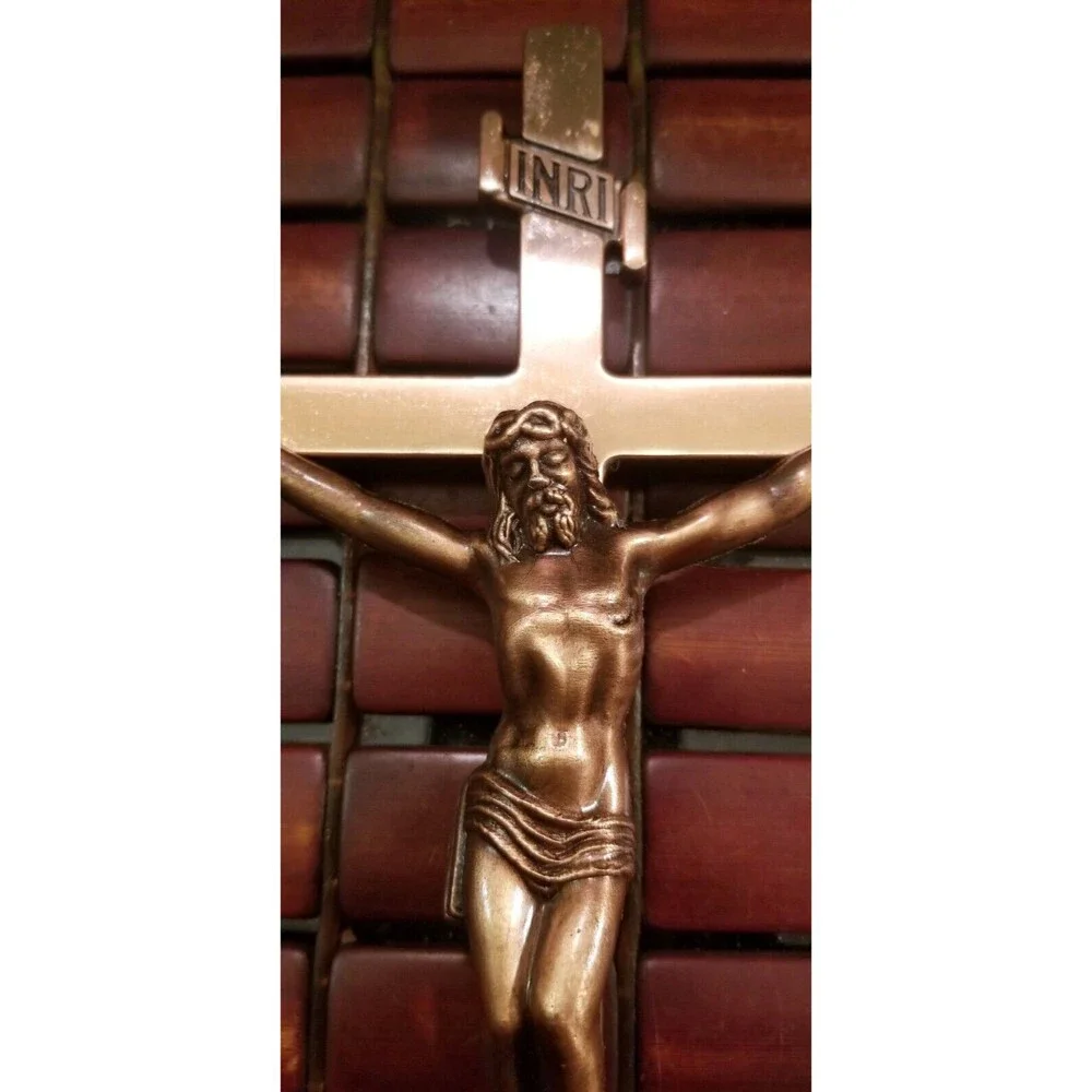 Vintage Lovell  Curved Bronze Crucifix Casket Topper  11.5